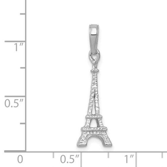 14k White Gold 3-D Textured French Eiffel Tower Travel Charm Pendant Paris Franc - Picture 2 of 7